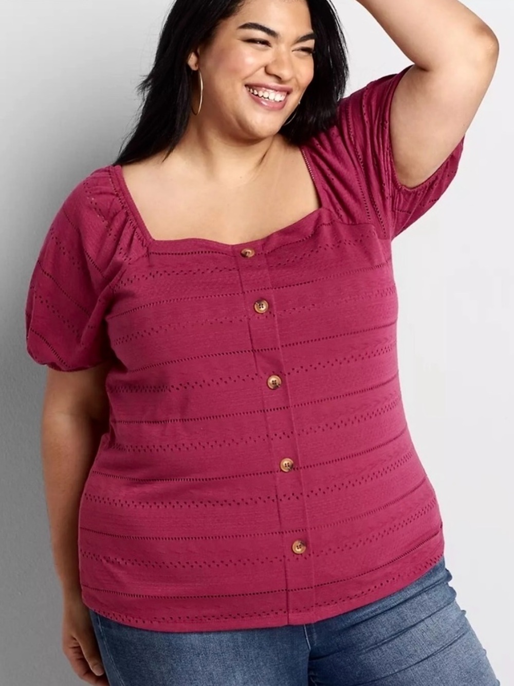 Lane Bryant Square Neck Button Front Top